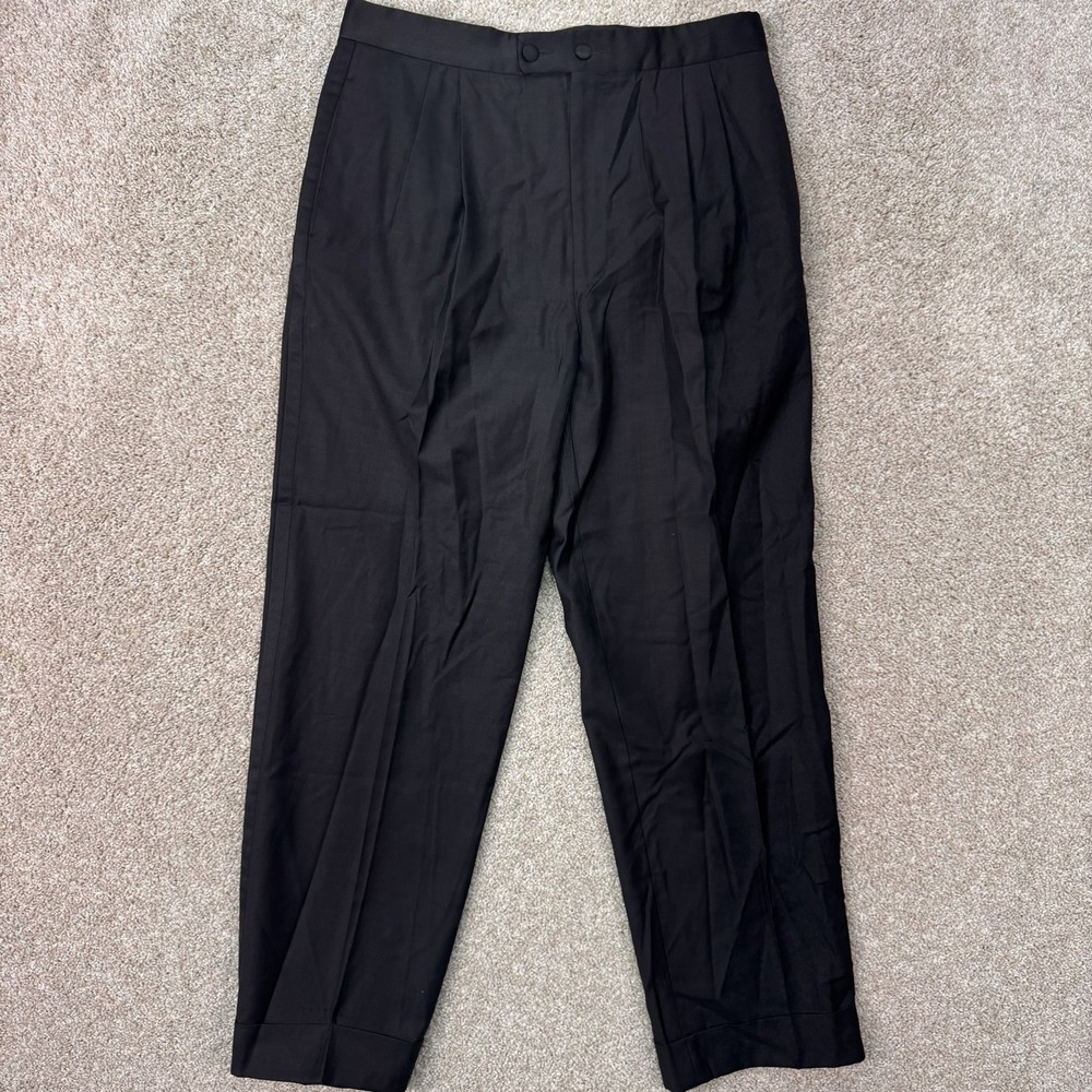 Pal Zileri Wool Pamts Mens 34 Black Pleated Cuffed Italian 31914 EUC